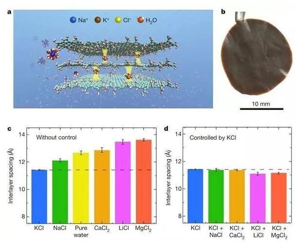 氧化石墨烯膜通過(guò)陽(yáng)離子控制層間距實(shí)現(xiàn)離子篩分