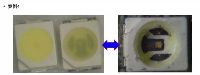 某客戶采用3528白光4#用于LED燈管，經(jīng)貼板回流焊接放置一段時(shí)間后出現(xiàn)支架黑化
